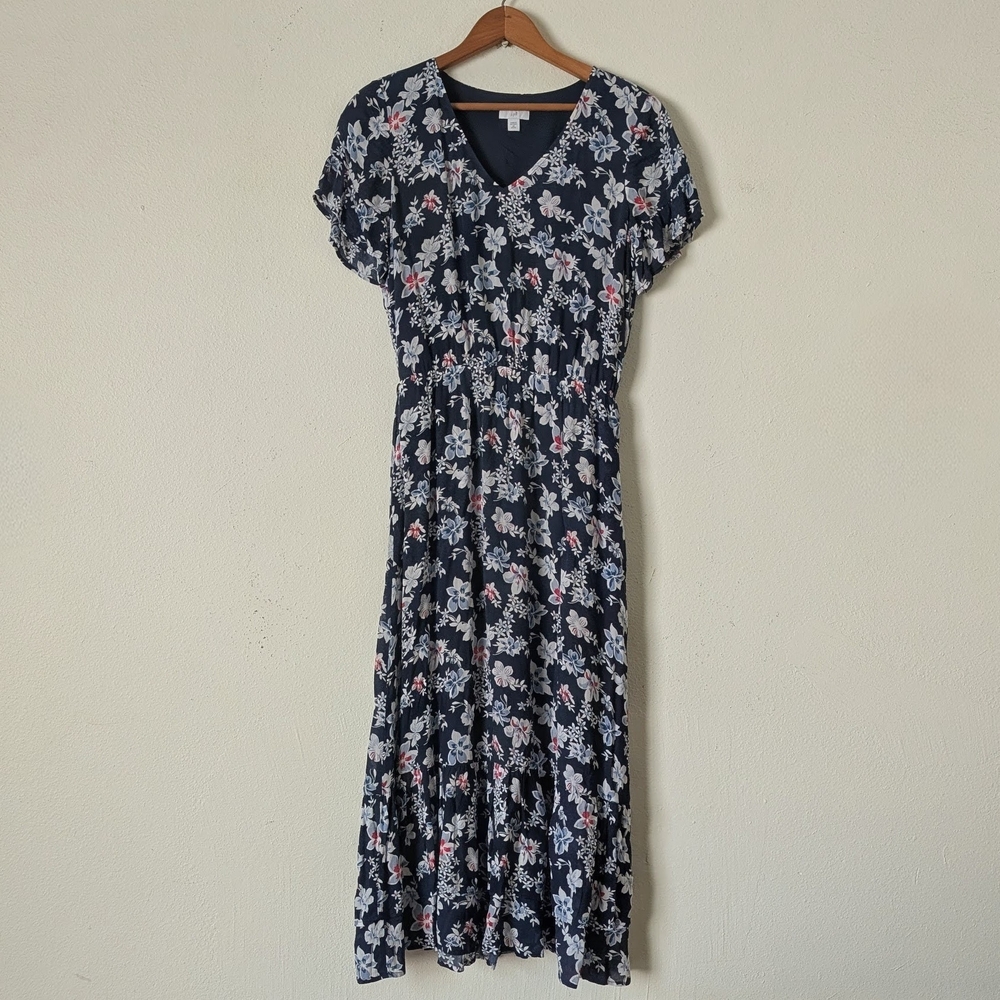J. Jill Navy Blue Floral Maxi Dress, XS Petite